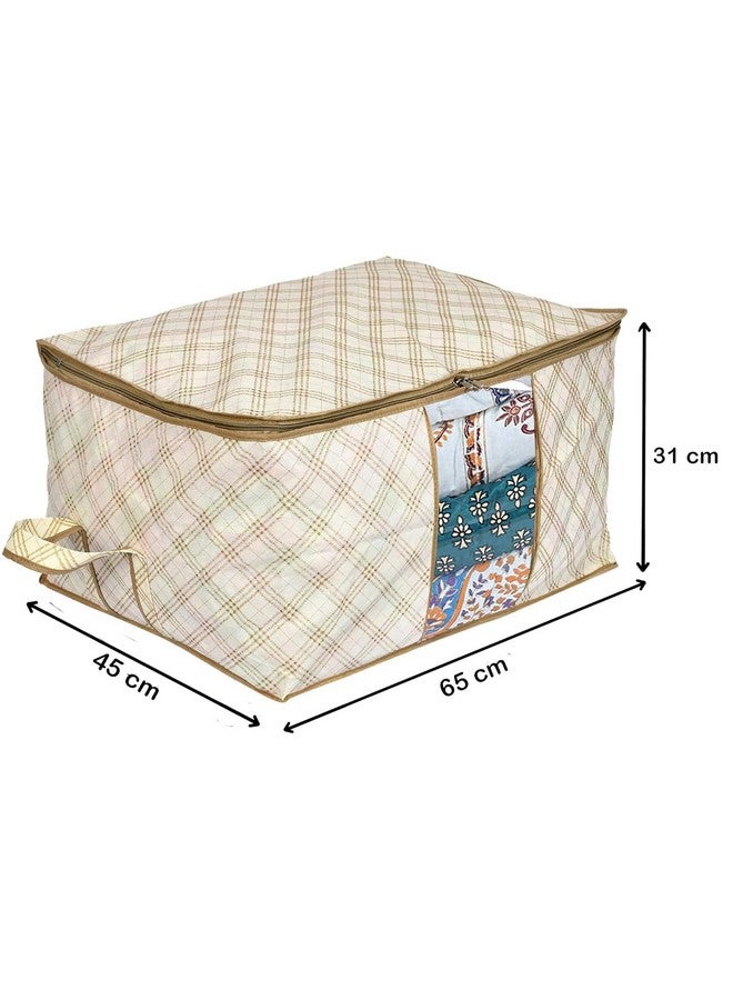 Kuber Industries Kuber Industries (Pack of 4) Underbed Storage Bag | Check Print | Large Blanket Organizer | Clothing Storage Bag | Clear Window & Handle Storage Bag | Kambal Storage Bag | Ivory - Image 2