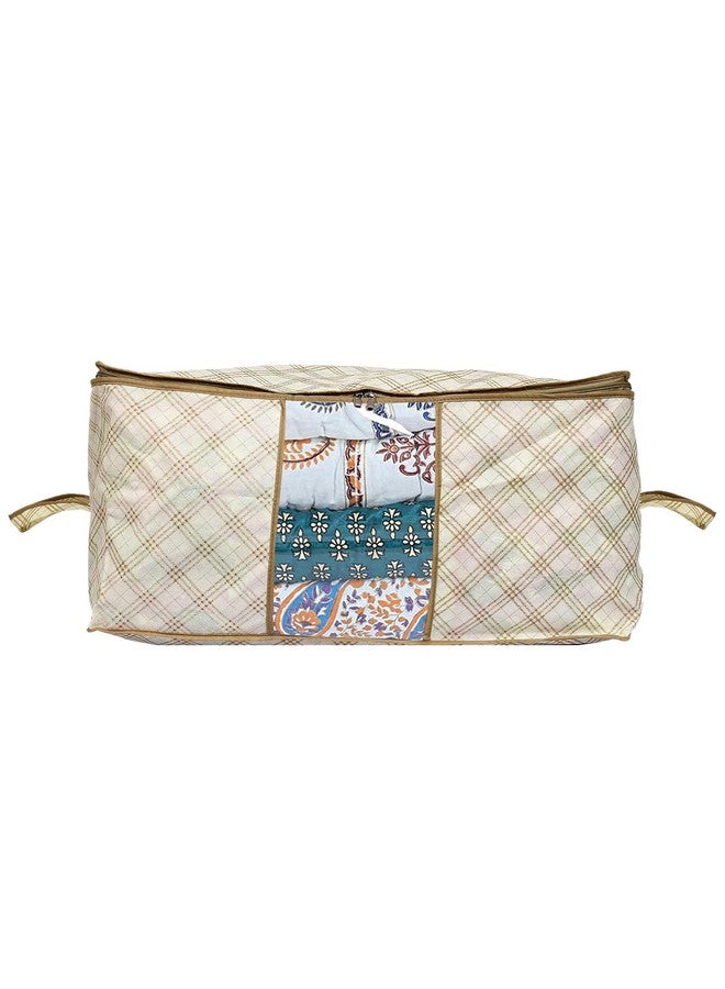 Kuber Industries Kuber Industries (Pack of 4) Underbed Storage Bag | Check Print | Large Blanket Organizer | Clothing Storage Bag | Clear Window & Handle Storage Bag | Kambal Storage Bag | Ivory - Image 3