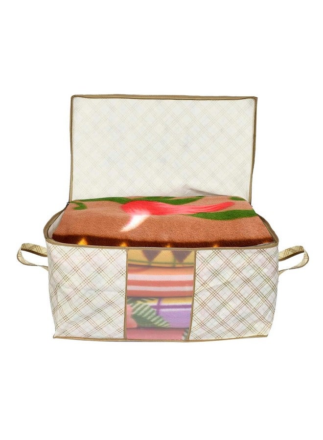 Kuber Industries Kuber Industries (Pack of 4) Underbed Storage Bag | Check Print | Large Blanket Organizer | Clothing Storage Bag | Clear Window & Handle Storage Bag | Kambal Storage Bag | Ivory - Image 4