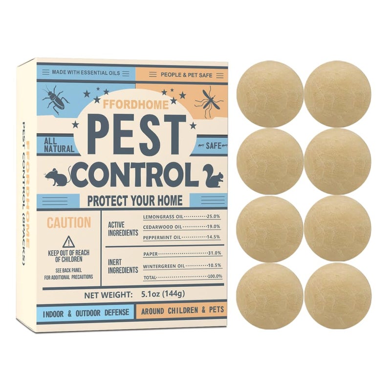 Pest Control Balls - Peppermint Pest Repellent for Mouse, Mice, Rats, Ants, Roaches, Moths u0026 More - Strong Repel Indoor u0026 Outdoor Mouse u0026 Mosquito Deterrent - 8 Balls - Image 1