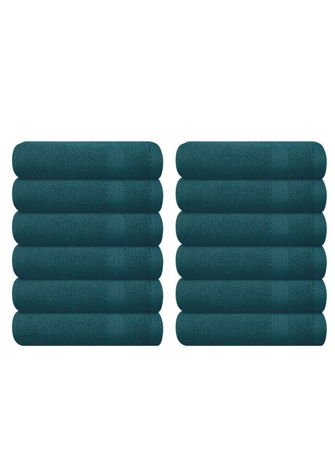 GLAMBURG - Ultra Soft 12-Piece Washcloths Set 13x13-100% Ringspun Cotton - Durable & Highly Absorbent Face Towels - Ideal for use in Bathroom, Kitchen, Gym, Spa & General Cleaning - Teal - Image 1