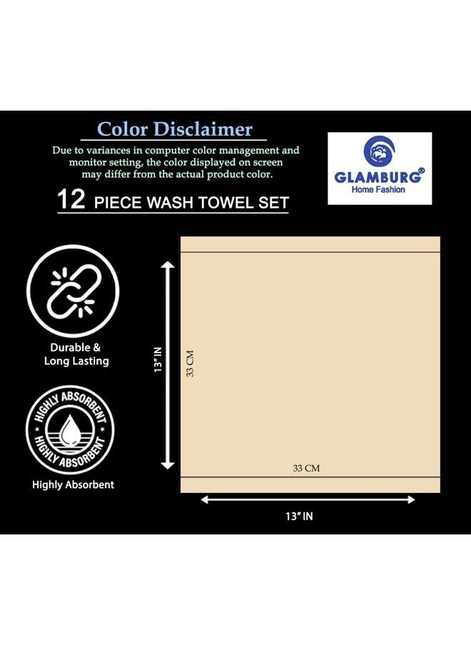 GLAMBURG - Ultra Soft 12-Piece Washcloths Set 13x13-100% Ringspun Cotton - Durable & Highly Absorbent Face Towels - Ideal for use in Bathroom, Kitchen, Gym, Spa & General Cleaning - Teal - Image 1