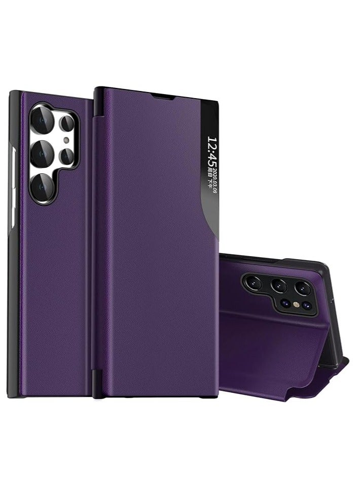 عام غطاء متوافق مع سامسونج جالاكسي S24 Ultra، غطاء جلد PU مع نافذة ذكية وحامل، مع وظيفة تفعيل/إيقاف تلقائي للشاشة لسامسونج جالاكسي S24 Ultra 5G 2024. - Image 1