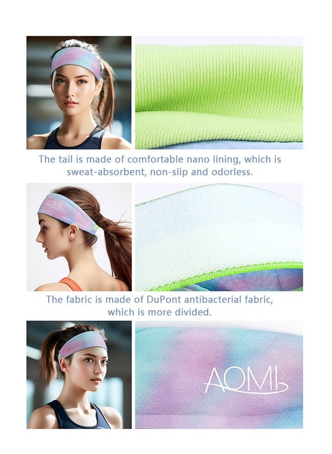 AOMIL 2 Pcs Sweat Bands Headbands, Non Slip Sports Headband, Moisture Wicking Sweatband for Sports Running Athletic Yoga (Black+Pink) - Image 3
