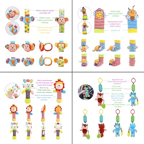BLOOBLOOMAX Wrist Rattles Foot Finder Rattle Sock Baby Toy, Hanging Rattle Toy, Arm Hand Bracelet Rattle, Feet Leg Ankle Socks, Activity Rattle Present Gift for Newborn Infant Babies Boy Girl Bebe (12 D) - Image 4