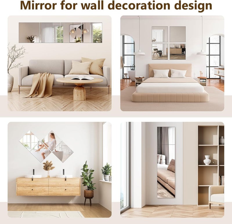 SEVEN HORSES HD Glass Full Length Wall Mirror Tiles 12 x 12 x 4PCS Frameless Full Body Mirror Tiles for Bedroom Full Length Mirror Wall Mounted for Home Gym Door - Image 4