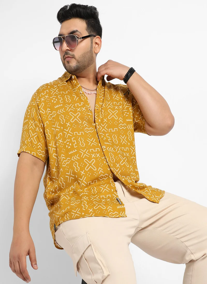 Instafab Plus Men's Mustard Yellow Minimal Aztec Shirt