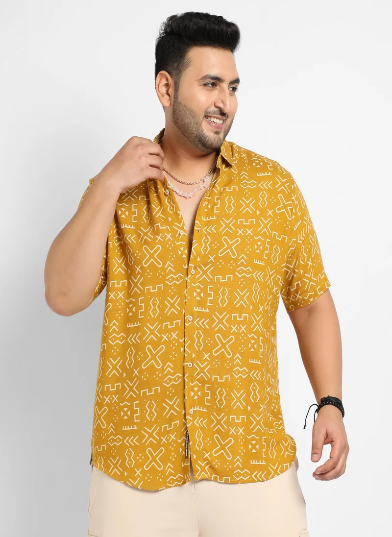 Instafab Plus Men's Mustard Yellow Minimal Aztec Shirt