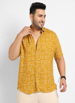 Instafab Plus Men's Mustard Yellow Minimal Aztec Shirt  - Image 2