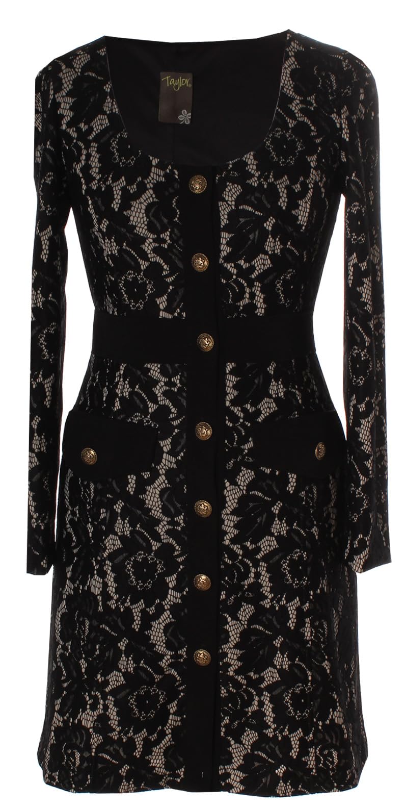 Taylor Women's Long Sleeve Lacey Button Front Mini Dress, Soot/Oat