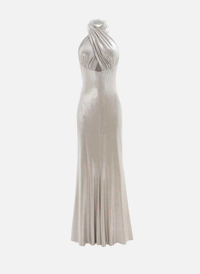 Lichi Metallic jersey maxi dress with ribbon straps