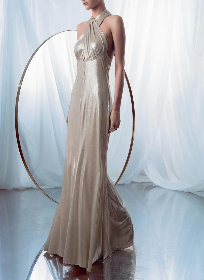 Lichi  Metallic jersey maxi dress with ribbon straps for Women | Best Price UAE