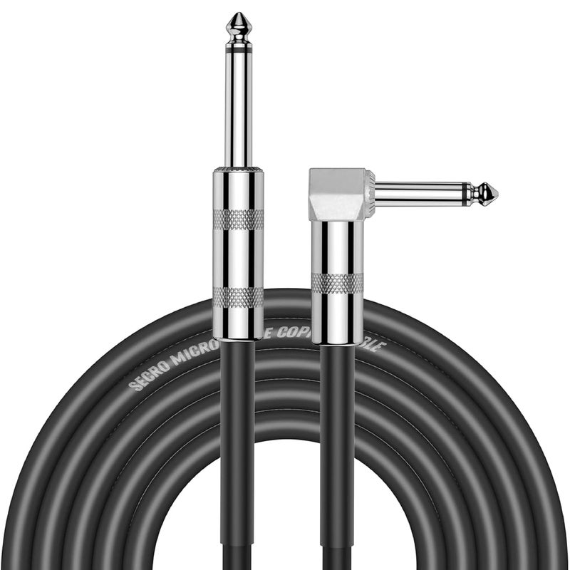 SeCro Guitar Cable - 32ft(10MTR) Electric Instrument Bass Cord 6.35mm 1/4inch Cable for Electric Guitar, Electric Mandolin, Professional Audio Cable (Straight to Right Angle, Black, 10Meter-(32Feet)) - Image 1