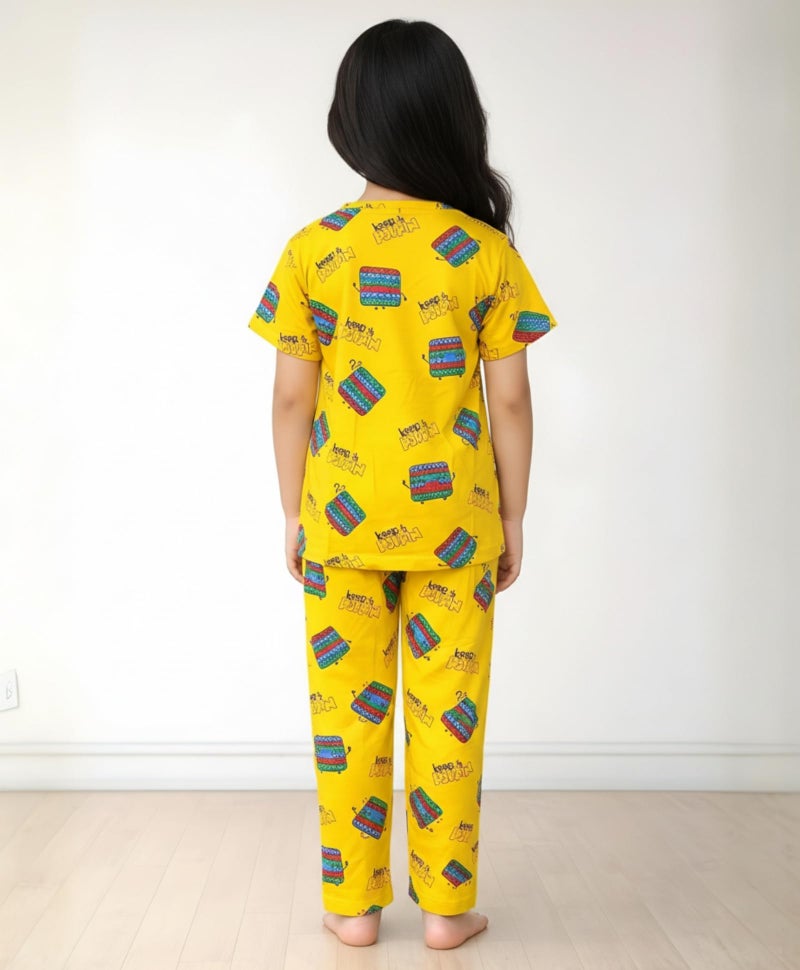 ANTHRILO Summer POP IT Yellow Girls Short Sleeve Pyjama Set - Yellow - Image 3