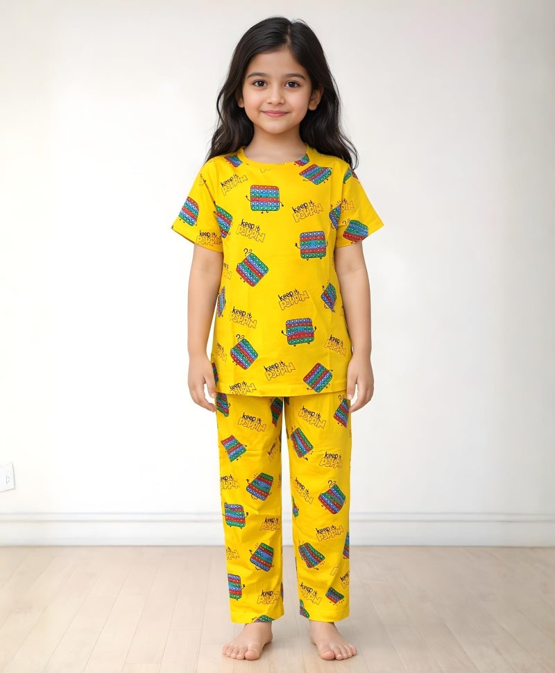 ANTHRILO Summer POP IT Yellow Girls Short Sleeve Pyjama Set - Yellow - Image 2