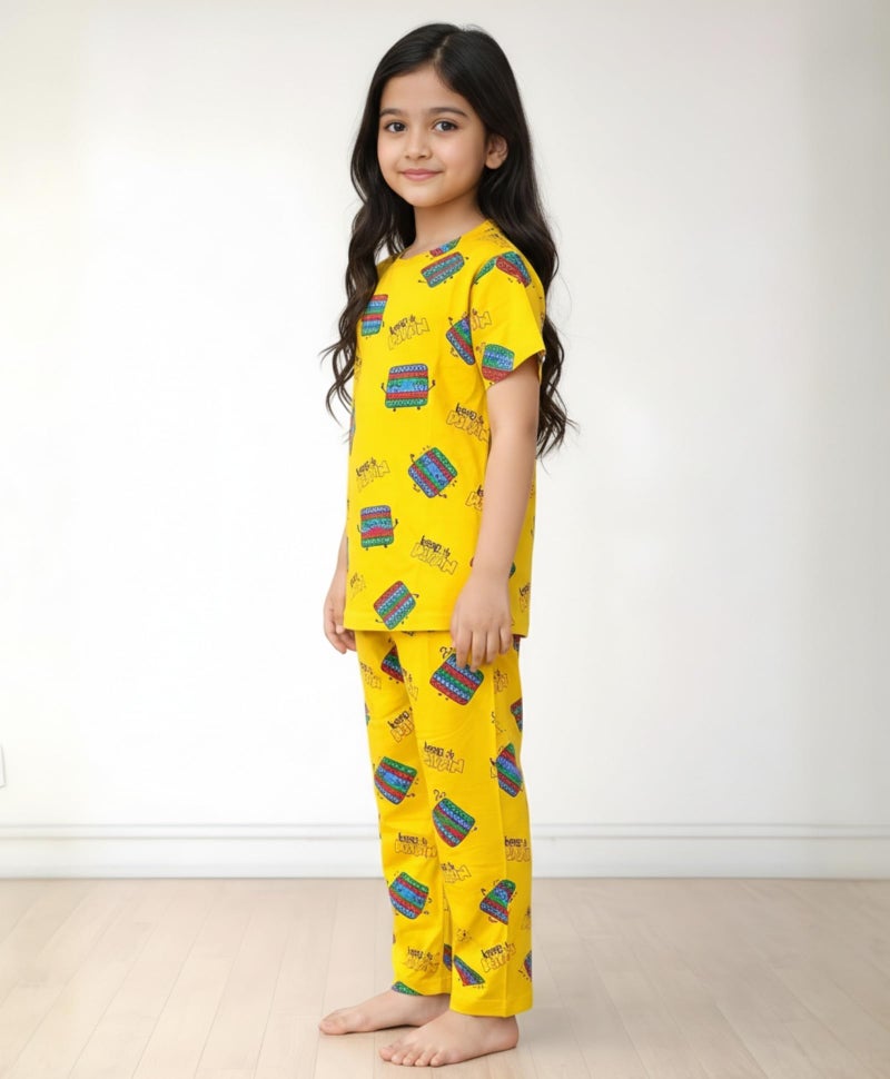 ANTHRILO Summer POP IT Yellow Girls Short Sleeve Pyjama Set - Yellow - Image 4