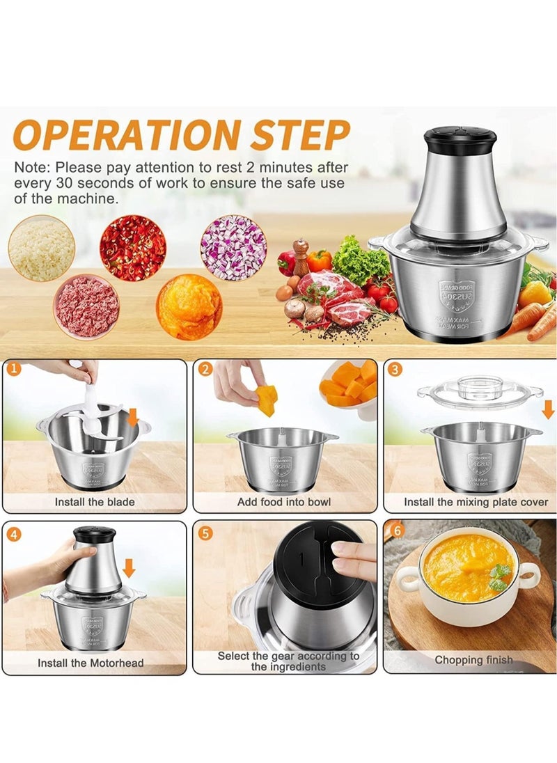 Meat Grinder Electric, Food Processor 3L Stainless Steel Meat Blender Food Chopper for Meat, Vegetables, Fruits and Nuts with 4 Sharp Blades - Image 4