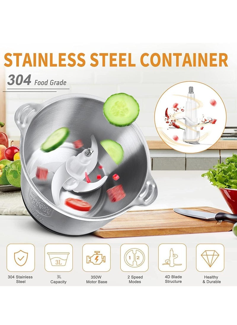 Meat Grinder Electric, Food Processor 3L Stainless Steel Meat Blender Food Chopper for Meat, Vegetables, Fruits and Nuts with 4 Sharp Blades - Image 2