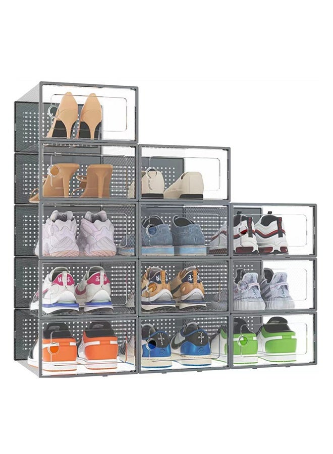 بلومنغ تايم مجموعة صناديق الأحذية المكونة من 12 قطعة ، تخزين قابل للتكديس ، تجميع ومزيج مجاني ، منظم أحذية بفتحة جانبية ، صناديق أحذية بلاستيكية ، خزانة أحذية بلاستيكية موفرة للمساحة ، رف أحذية منزلي مقاوم للغبار - Image 1