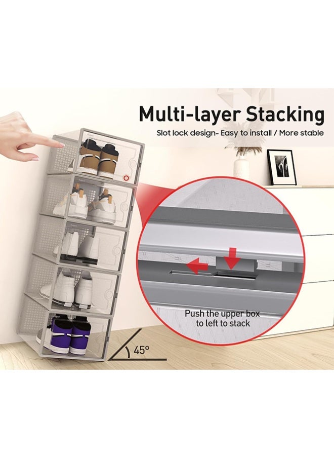 بلومنغ تايم مجموعة صناديق الأحذية المكونة من 12 قطعة ، تخزين قابل للتكديس ، تجميع ومزيج مجاني ، منظم أحذية بفتحة جانبية ، صناديق أحذية بلاستيكية ، خزانة أحذية بلاستيكية موفرة للمساحة ، رف أحذية منزلي مقاوم للغبار - Image 4