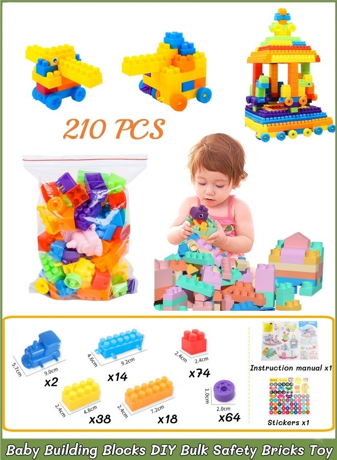 Building Blocks For Toddlers,Baby Building Blocks Diy Bulk Safety Bricks Toy,Building Blocks Stacking Blocks,Early Educational Toys,Kindergarten Developmental Toys,Toddler Gifts(210pcs)  - Image 1