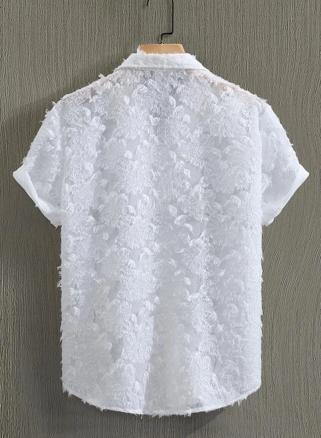 Take Two Men White Textured Short Sleeve Shirt
