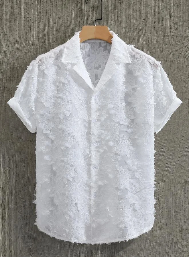 Take Two Men White Textured Short Sleeve Shirt