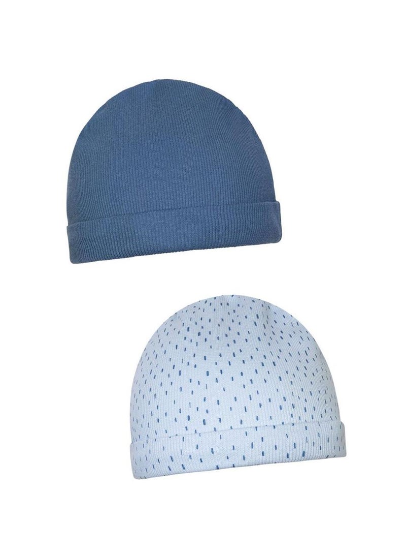 MINOTI 2-Pack Baby Boys Hats with Ribbed and Printed Design - Image 1