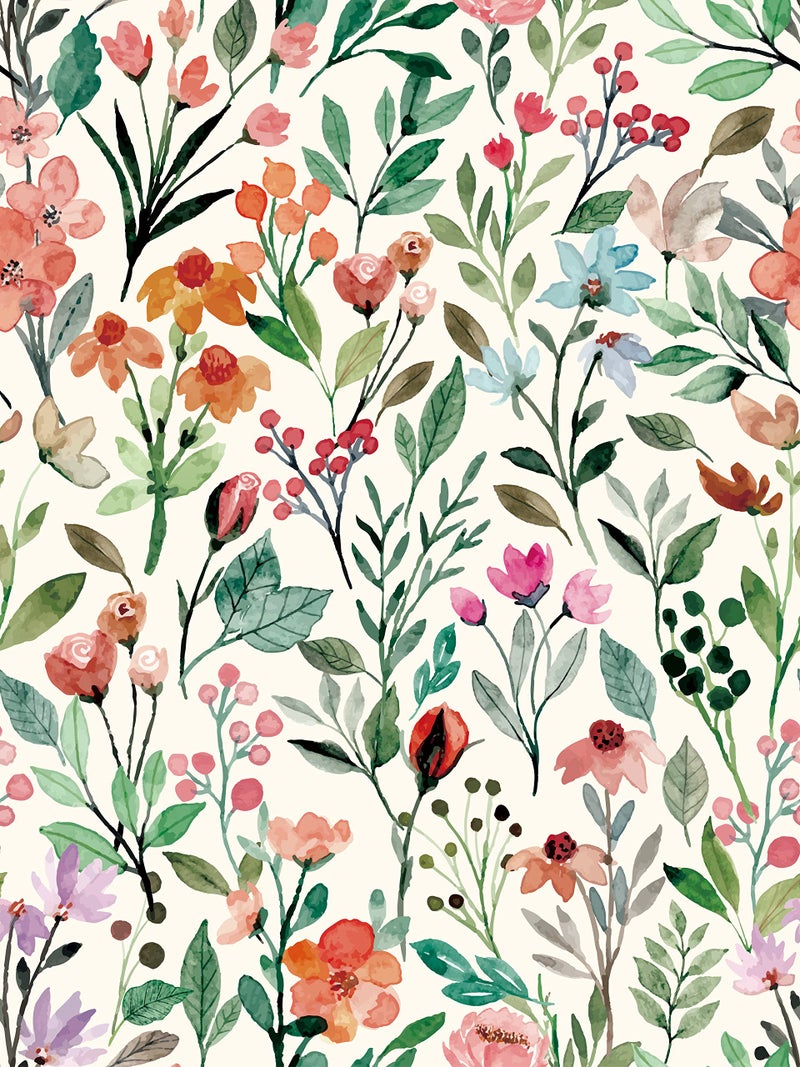 JiffDiff Watercolor Floral Peel and Stick Wallpaper Green and Pink Wildflower Contact Papper for Kids Bedroom Bathroom Removable Waterproof Botanical Self Adhesive Wall Paper 120X173144sq ft - Image 2