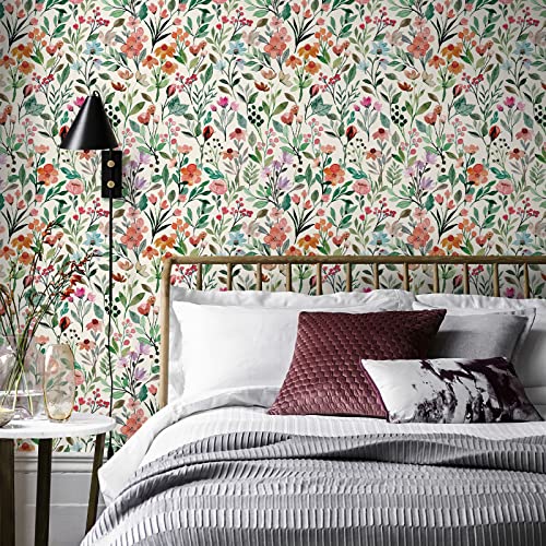 JiffDiff Watercolor Floral Peel and Stick Wallpaper Green and Pink Wildflower Contact Papper for Kids Bedroom Bathroom Removable Waterproof Botanical Self Adhesive Wall Paper 120X173144sq ft - Image 3