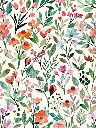 JiffDiff Watercolor Floral Peel and Stick Wallpaper Green and Pink Wildflower Contact Papper for Kids Bedroom Bathroom Removable Waterproof Botanical Self Adhesive Wall Paper 120X173144sq ft - Image 1