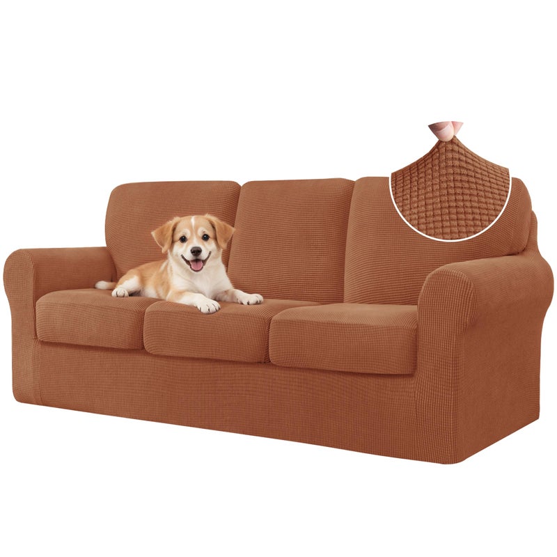 CHUN YI 7 Piece Couch Covers Sofa Covers Washable, Stretch Sofa Slipcovers for 3 Cushion Couch with Seperate Backrest and Cushion Covers, Anti Slip Furniture Protector for Dogs Pets (Large, Brick) - Image 1