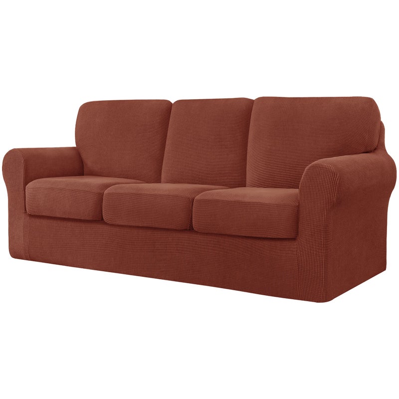 CHUN YI 7 Piece Couch Covers Sofa Covers Washable, Stretch Sofa Slipcovers for 3 Cushion Couch with Seperate Backrest and Cushion Covers, Anti Slip Furniture Protector for Dogs Pets (Large, Brick) - Image 4