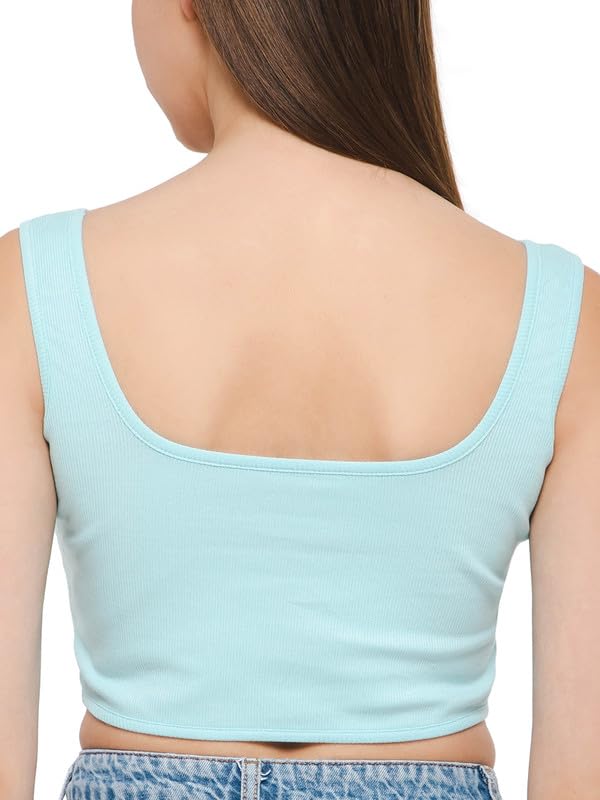 Clovia Women's Cotton Chic Basic Ribbed Crop Tank Top (CM0040P03_Blue_M) - Image 5