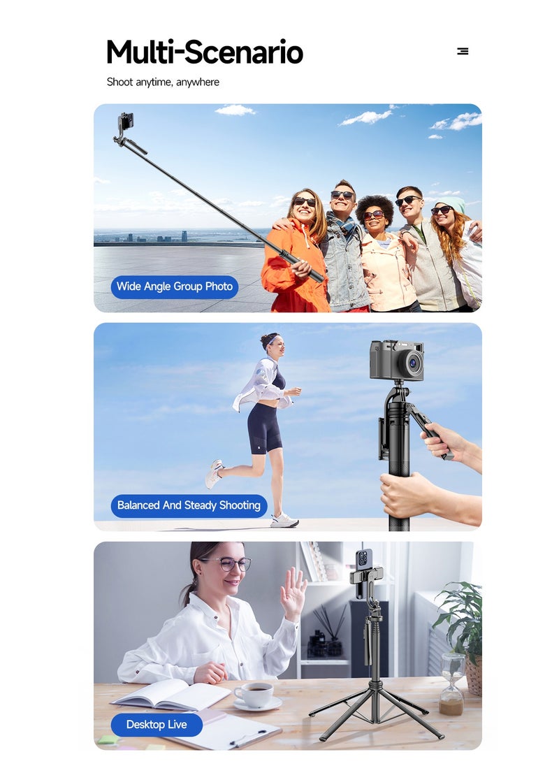 Generic - 70.86”extra long  selfie sticks tripod ，Quadripod stand with rechargeable Bluetooth remote control for mobile phones - Image 1