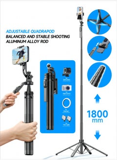 Generic 70.86”extra long  selfie sticks tripod ，Quadripod stand with rechargeable Bluetooth remote control for mobile phones  - Image 1