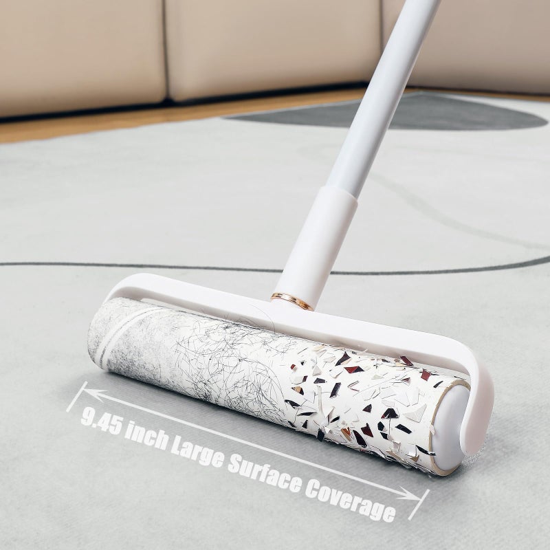 MINGRACE Floor Lint Roller Long Handle with Cover and 2 Refills for Pet Hair Extra Sticky Large 9.45 inch Lint Remover for Carpet Bedding Couch (Extra Long Handle & 3 Sticky Rolls) - Image 3