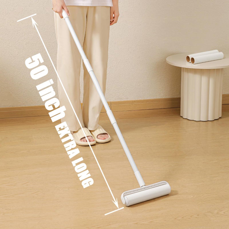 MINGRACE Floor Lint Roller Long Handle with Cover and 2 Refills for Pet Hair Extra Sticky Large 9.45 inch Lint Remover for Carpet Bedding Couch (Extra Long Handle & 3 Sticky Rolls) - Image 2