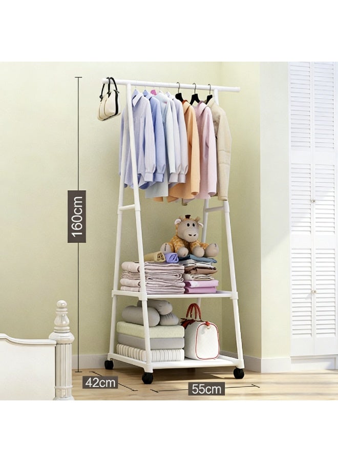 White Triangle Garment Rack with Wheels, Freestanding A Shape Metal Clothing Rack with 2-Tier Storage Shelves, Portable Multipurpose Coat Hanger for Bedroom, Living Room u0026 Laundry - Image 5