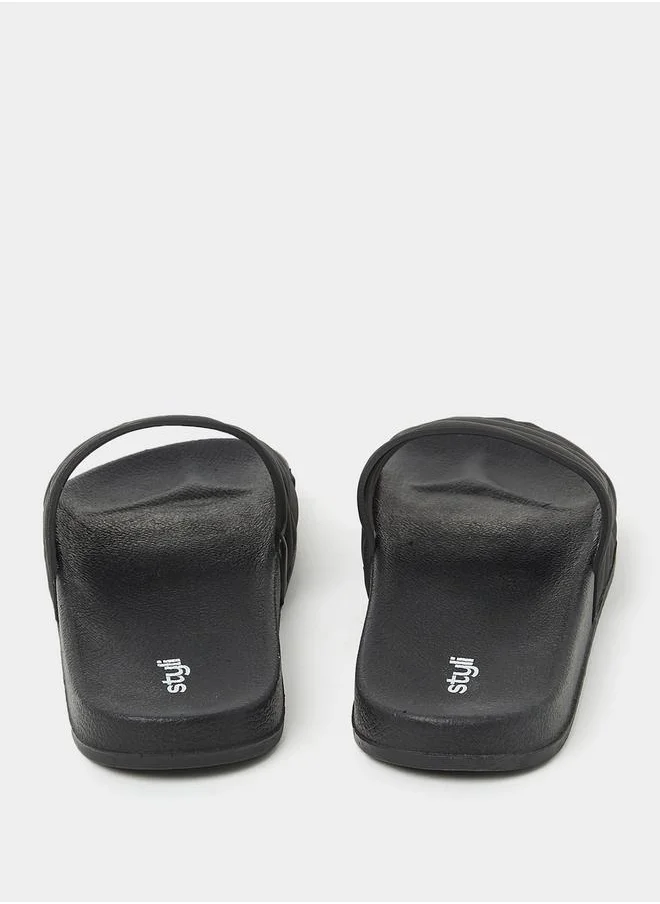 Styli Textured Open Toe Slip On Slides