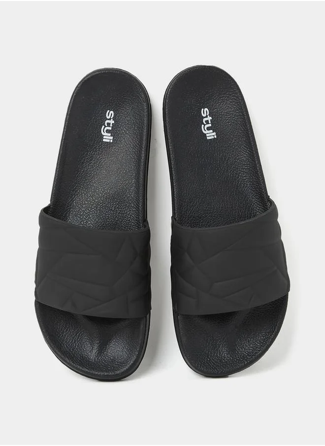 Styli Textured Open Toe Slip On Slides
