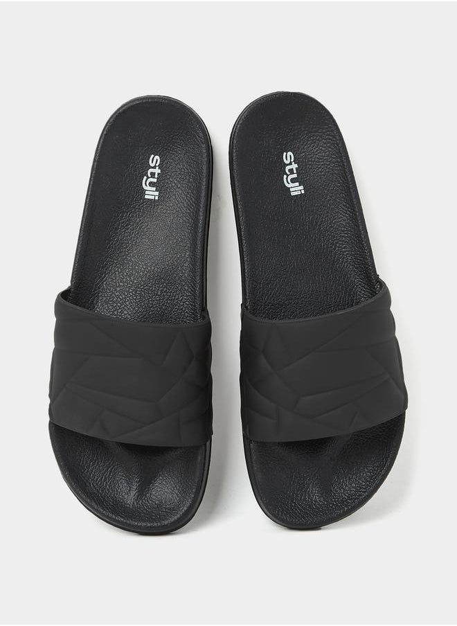 Styli - Textured Open Toe Slip On Slides - Image 1