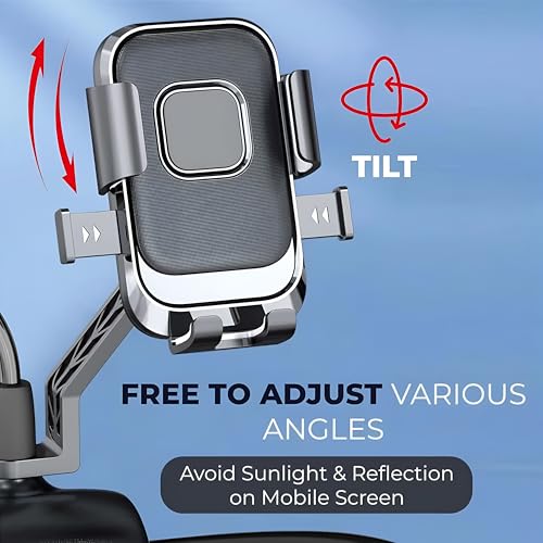 Like Star LikeStar® Mirror Mount Scooty Mobile Holder – 360° Rotation, One-Touch Lock, Anti-Vibration, Shockproof & Secure Grip Phone Mount for All Smartphones – Perfect for Riders & Delivery Use - Image 2