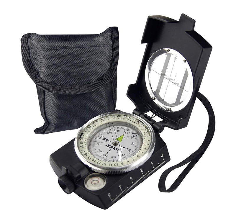 AOFAR Military Compass AF-4580 Black Lensatic Sighting Navigation, Waterproof and Shakeproof with Map Measurer Distance Calculator, Pouch for Camping, Hiking, Hunting, Backpacking - Image 1
