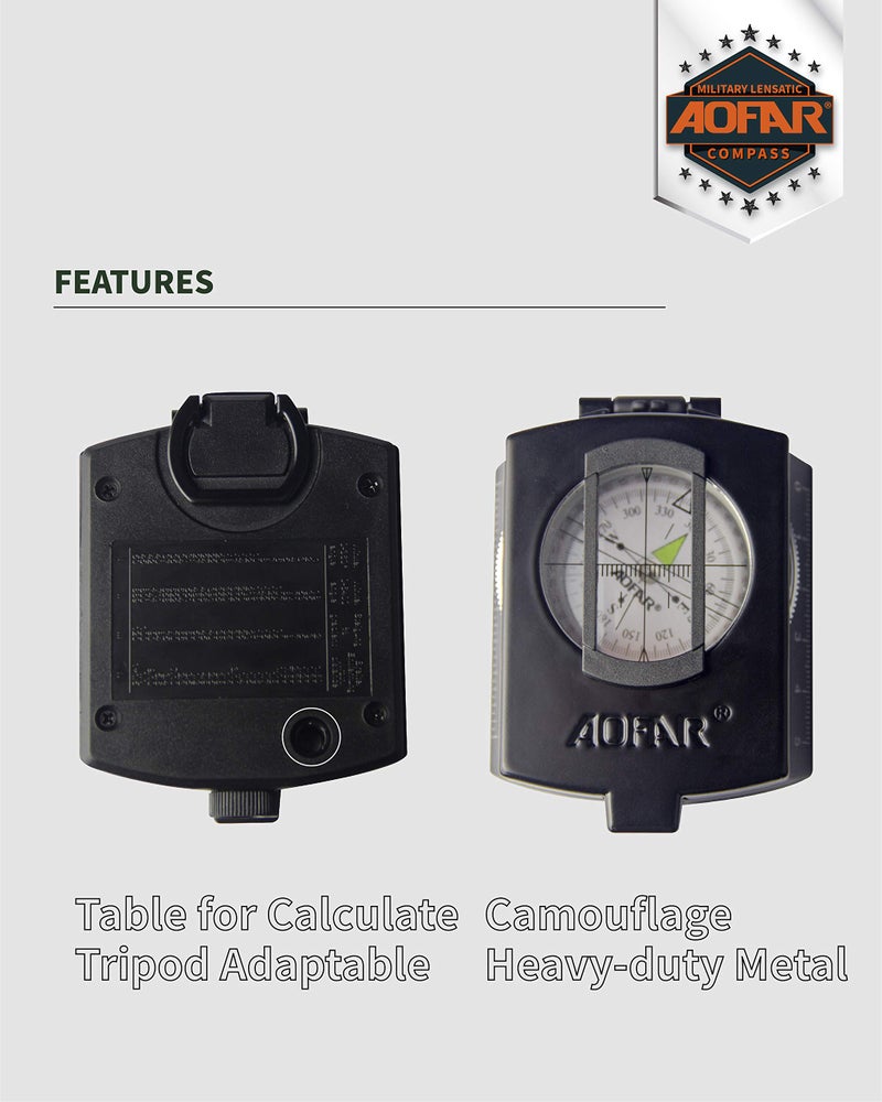 AOFAR Military Compass AF-4580 Black Lensatic Sighting Navigation, Waterproof and Shakeproof with Map Measurer Distance Calculator, Pouch for Camping, Hiking, Hunting, Backpacking - Image 3
