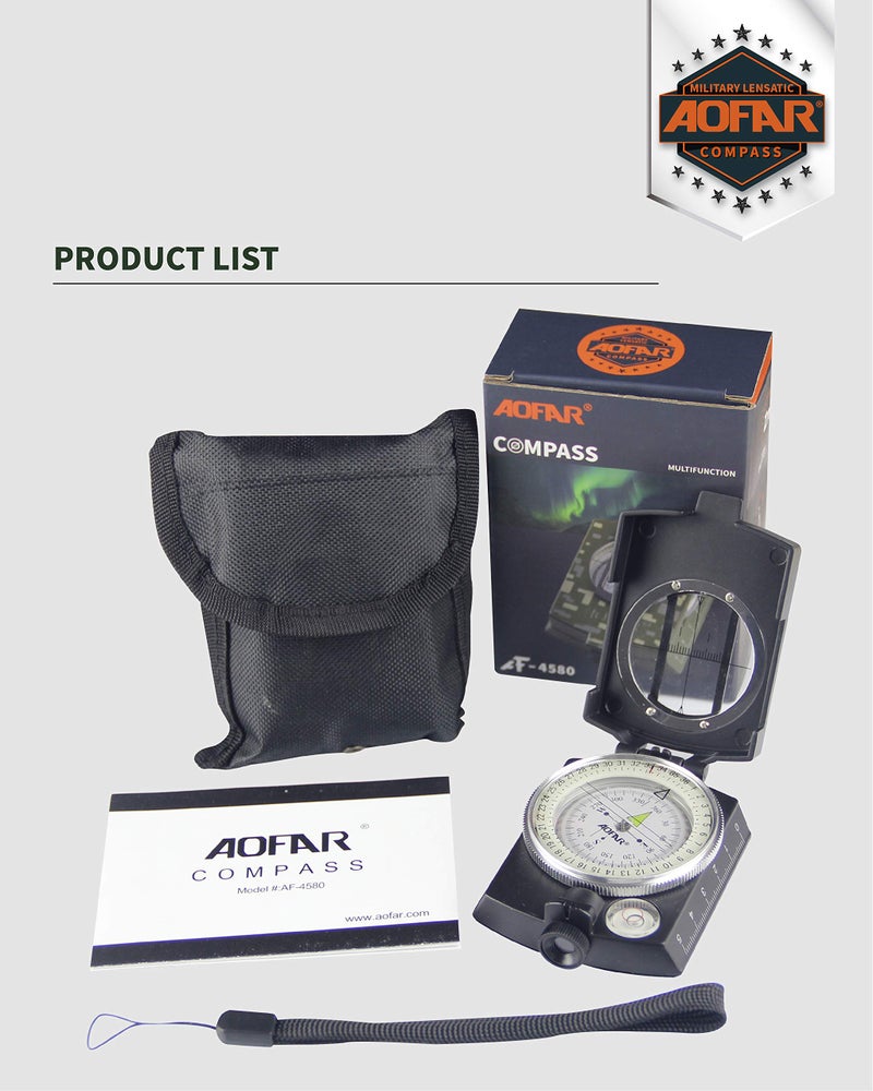AOFAR Military Compass AF-4580 Black Lensatic Sighting Navigation, Waterproof and Shakeproof with Map Measurer Distance Calculator, Pouch for Camping, Hiking, Hunting, Backpacking - Image 5