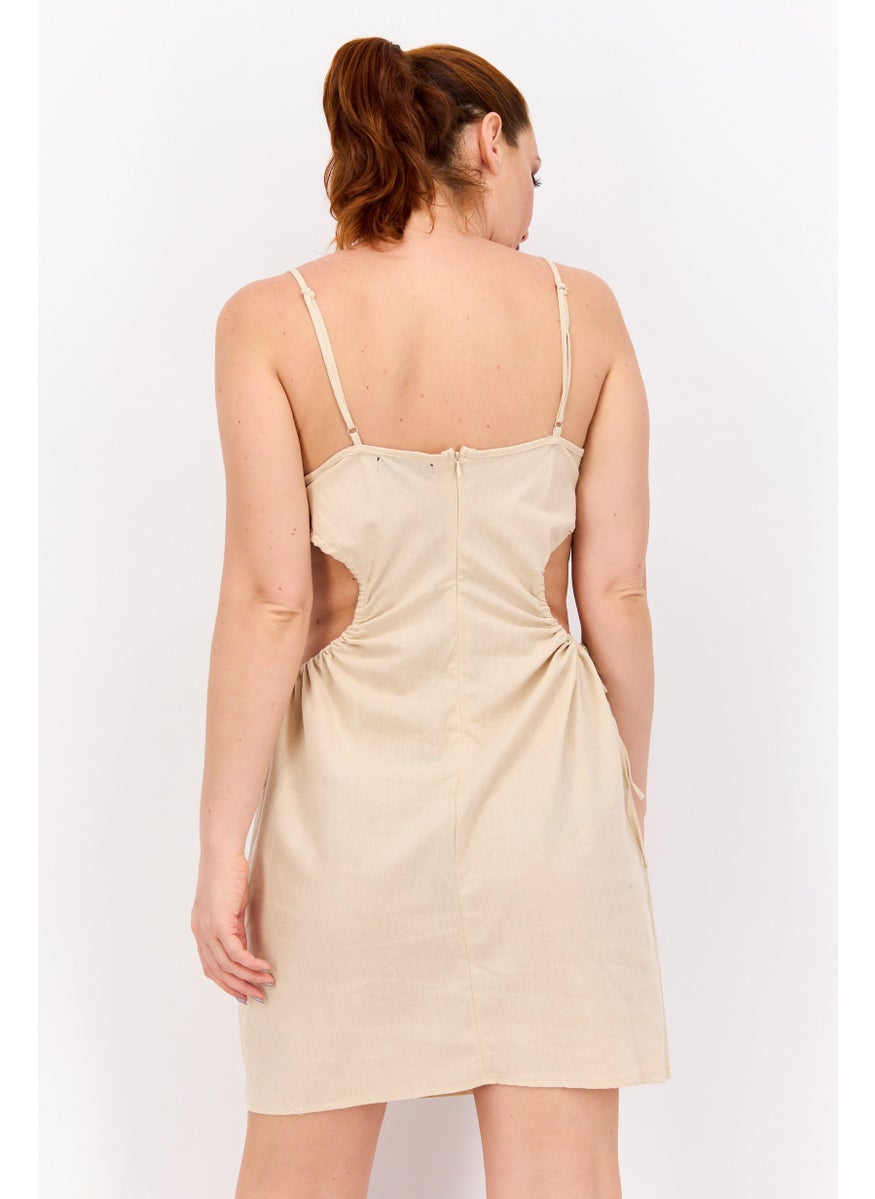 Missguided - Women Plain Cut Out Mini Dress, Beige - Image 1