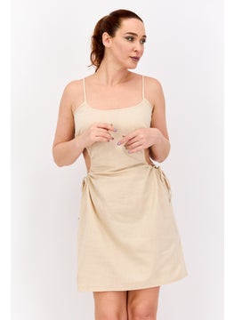 Women Plain Cut Out Mini Dress, Beige