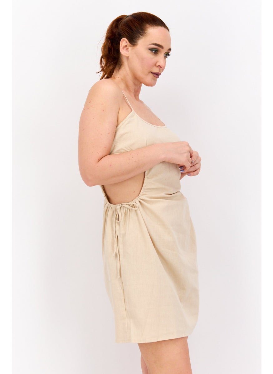 Missguided - Women Plain Cut Out Mini Dress, Beige - Image 1