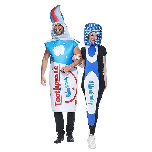 ReneeCho Toothbrush and Toothpaste Costume Halloween Couple Costume Tooth Brushing Costume for Men Women Funny Outfit - Image 1